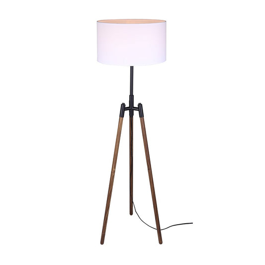 Canarm Sull 57in 1-Light Floor Lamp | Matte Black and Faux Woodgrain Metal with White Fabric Shade | Living Room, Bedroom | Model IFL2127B63BKW