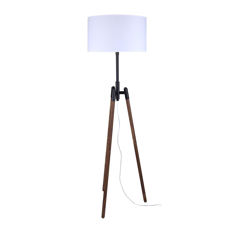 Canarm Sull 57in 1-Light Floor Lamp | Matte Black and Faux Woodgrain Metal with White Fabric Shade | Living Room, Bedroom | Model IFL2127B63BKW