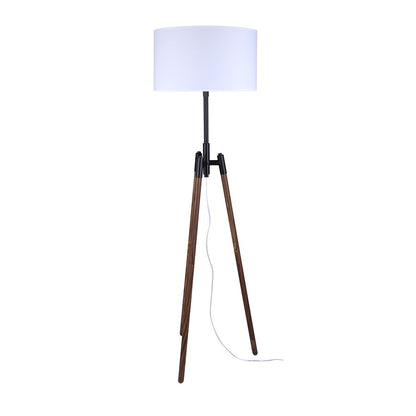 Canarm Sull 57in 1-Light Floor Lamp | Matte Black and Faux Woodgrain Metal with White Fabric Shade | Living Room, Bedroom | Model IFL2127B63BKW
