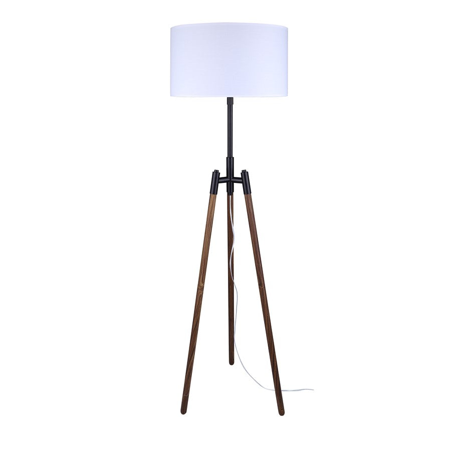 Canarm Sull 57in 1-Light Floor Lamp | Matte Black and Faux Woodgrain Metal with White Fabric Shade | Living Room, Bedroom | Model IFL2127B63BKW