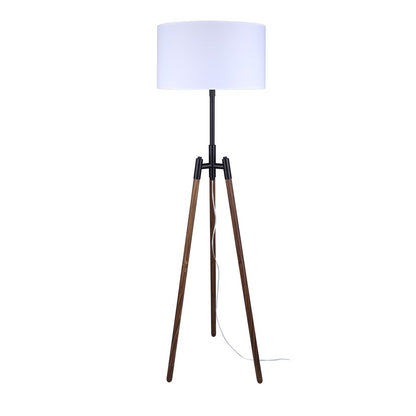 Canarm Sull 57in 1-Light Floor Lamp | Matte Black and Faux Woodgrain Metal with White Fabric Shade | Living Room, Bedroom | Model IFL2127B63BKW