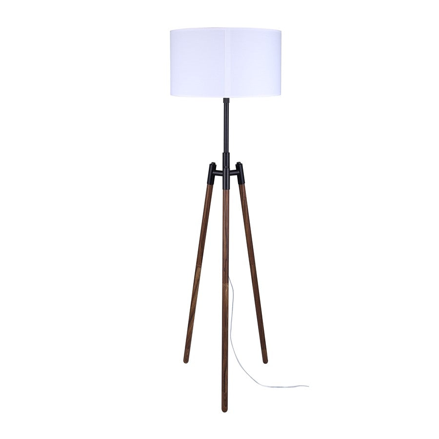 Canarm Sull 57in 1-Light Floor Lamp | Matte Black and Faux Woodgrain Metal with White Fabric Shade | Living Room, Bedroom | Model IFL2127B63BKW
