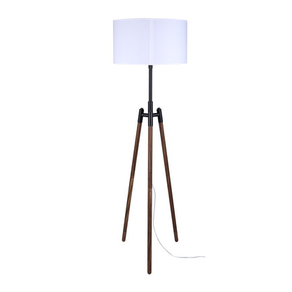 Canarm Sull 57in 1-Light Floor Lamp | Matte Black and Faux Woodgrain Metal with White Fabric Shade | Living Room, Bedroom | Model IFL2127B63BKW