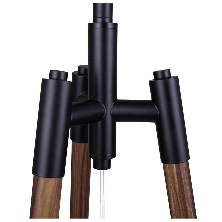 Canarm Sull 57in 1-Light Floor Lamp | Matte Black and Faux Woodgrain Metal with White Fabric Shade | Living Room, Bedroom | Model IFL2127B63BKW