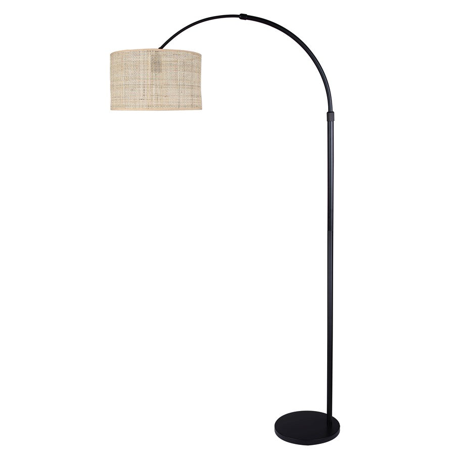 Canarm Merritt 81.75in 1-Light Floor Lamp | Matte Black Metal with Natural Rattan Shade | Living Room, Bedroom & Office | Model IFL2136B82BK