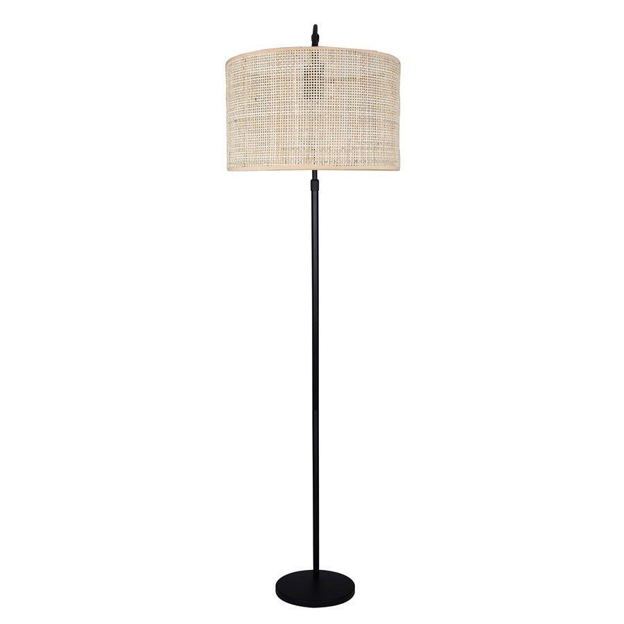 Canarm Merritt 81.75in 1-Light Floor Lamp | Matte Black Metal with Natural Rattan Shade | Living Room, Bedroom & Office | Model IFL2136B82BK