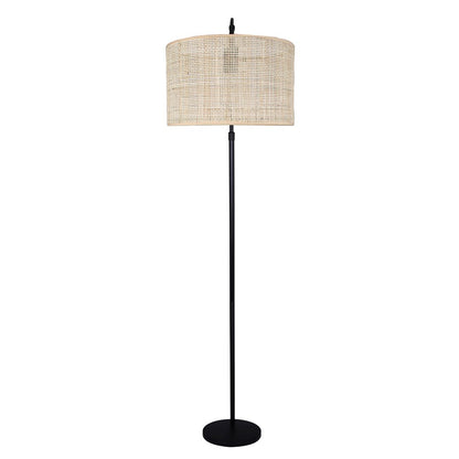 Canarm Merritt 81.75in 1-Light Floor Lamp | Matte Black Metal with Natural Rattan Shade | Living Room, Bedroom & Office | Model IFL2136B82BK