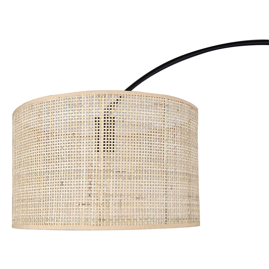 Canarm Merritt 81.75in 1-Light Floor Lamp | Matte Black Metal with Natural Rattan Shade | Living Room, Bedroom & Office | Model IFL2136B82BK