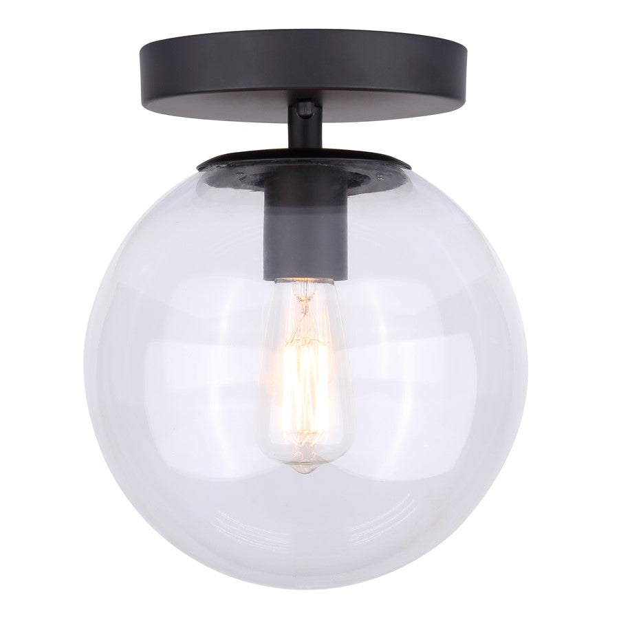 Canarm Camilo 8in 1-Light Flush Mount | Modern Matte Black and Clear Glass | Entryway & Bedroom | 8 x 8 x 9.5 in | Model IFM1029A08BK-CL