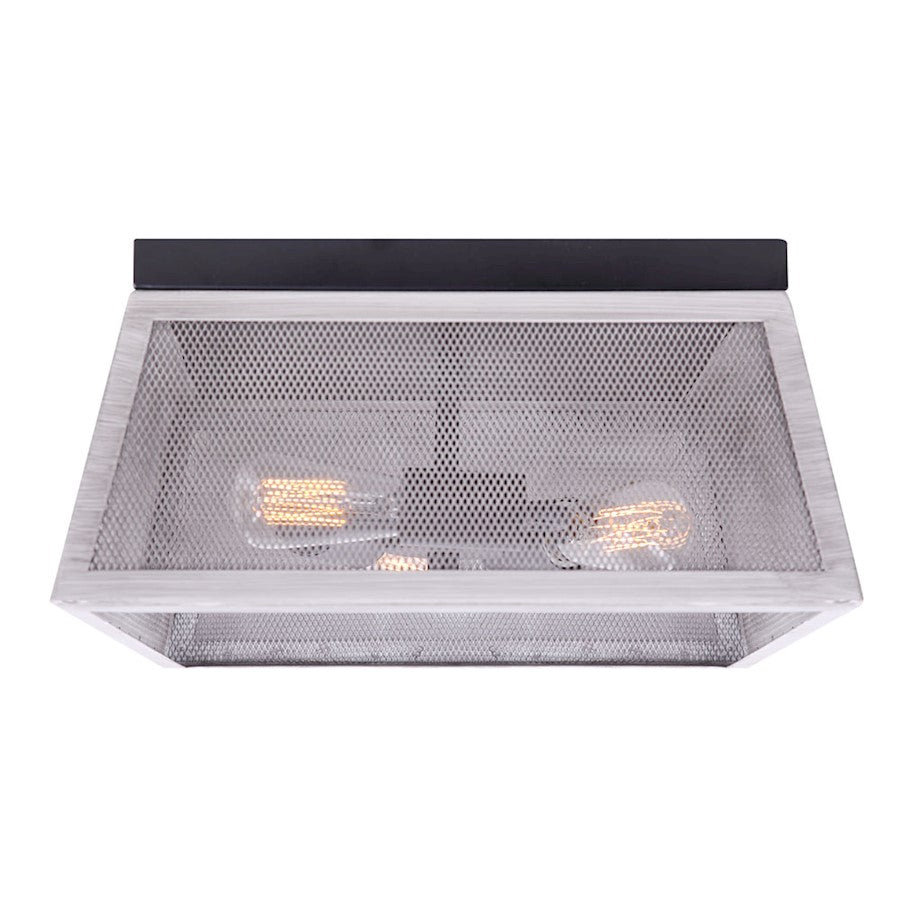 Canarm Nora 14in 3-Light Flush Mount | Industrial Matte Black and Brushed Grey Wood | Entryway & Hallway Ceiling Light | Model IFM1065A14BBG