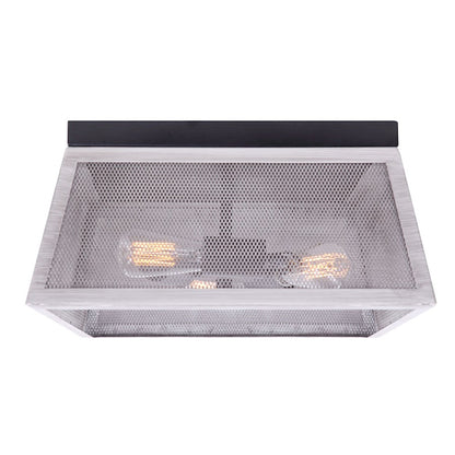 Canarm Nora 14in 3-Light Flush Mount | Industrial Matte Black and Brushed Grey Wood | Entryway & Hallway Ceiling Light | Model IFM1065A14BBG