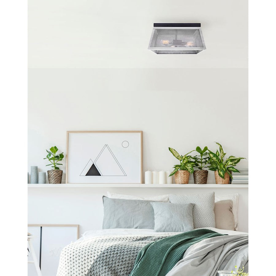 Canarm Nora 14in 3-Light Flush Mount | Industrial Matte Black and Brushed Grey Wood | Entryway & Hallway Ceiling Light | Model IFM1065A14BBG
