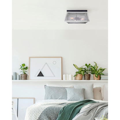 Canarm Nora 14in 3-Light Flush Mount | Industrial Matte Black and Brushed Grey Wood | Entryway & Hallway Ceiling Light | Model IFM1065A14BBG