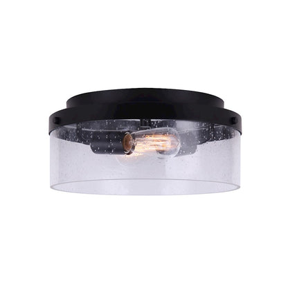 Canarm Minna 12in 2-Light Flush Mount | Modern Matte Black and Clear Seeded Glass | Bedroom & Hallway Ceiling Light | 12 x 6 in | Model IFM1067A12BK