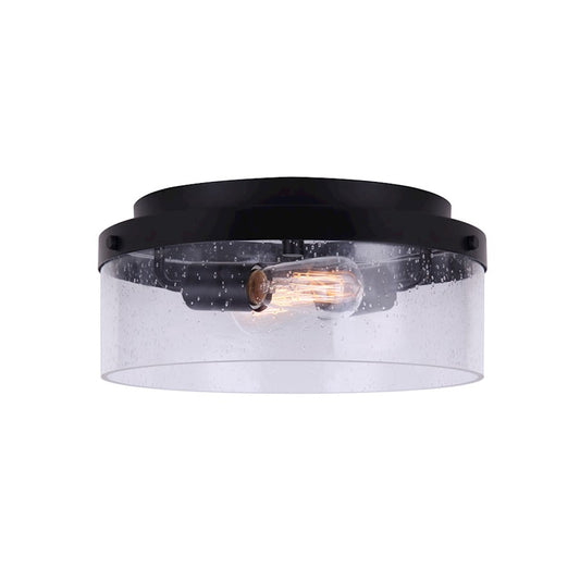 Canarm Minna 12in 2-Light Flush Mount | Modern Matte Black and Clear Seeded Glass | Bedroom & Hallway Ceiling Light | 12 x 6 in | Model IFM1067A12BK