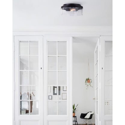 Canarm Minna 12in 2-Light Flush Mount | Modern Matte Black and Clear Seeded Glass | Bedroom & Hallway Ceiling Light | 12 x 6 in | Model IFM1067A12BK