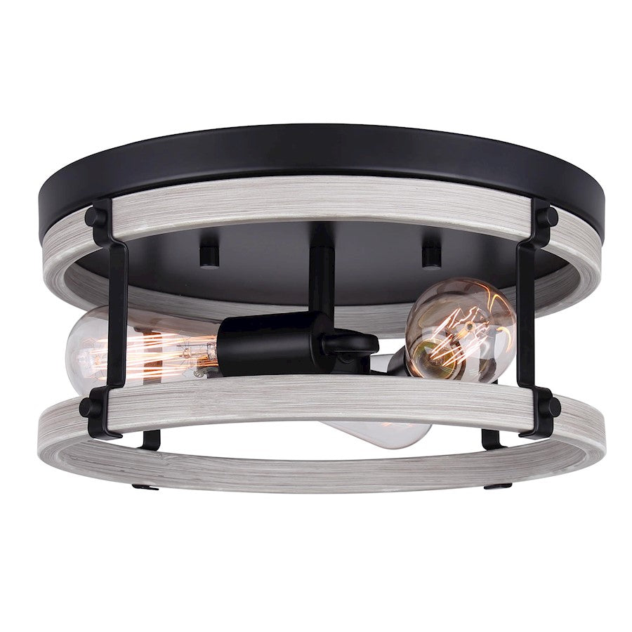 Canarm Joelle 14in 3-Light Flush Mount | Black & Brushed Grey Metal | Bedroom & Hallway Ceiling Light | 14.25 x 6.25 in | Model IFM1094A14BBG
