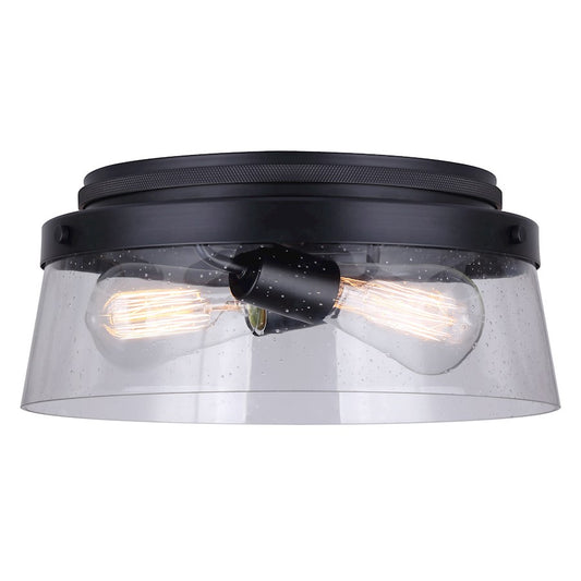 Canarm Declan 13in 2-Light Flush Mount | Matte Black and Seeded Glass | Bedroom & Hallway | 13 x 5.5 in | Model IFM1097A13BK
