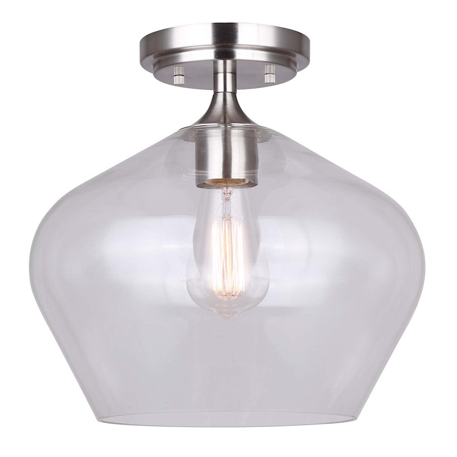 Canarm Conall 12in 1-Light Flush Mount | Brushed Nickel and Clear Glass | Bedroom & Hallway | 12 x 11 in | Model IFM1102A12BN