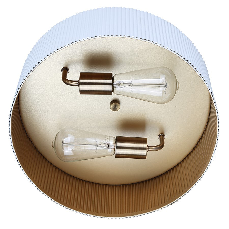 Canarm Rexton 13.88in 2-Light Flush Mount | Matte White and Gold Steel | Bedroom & Living Room | 13.88 x 13.88 x 5.13 in | Model IFM1119A14WHG