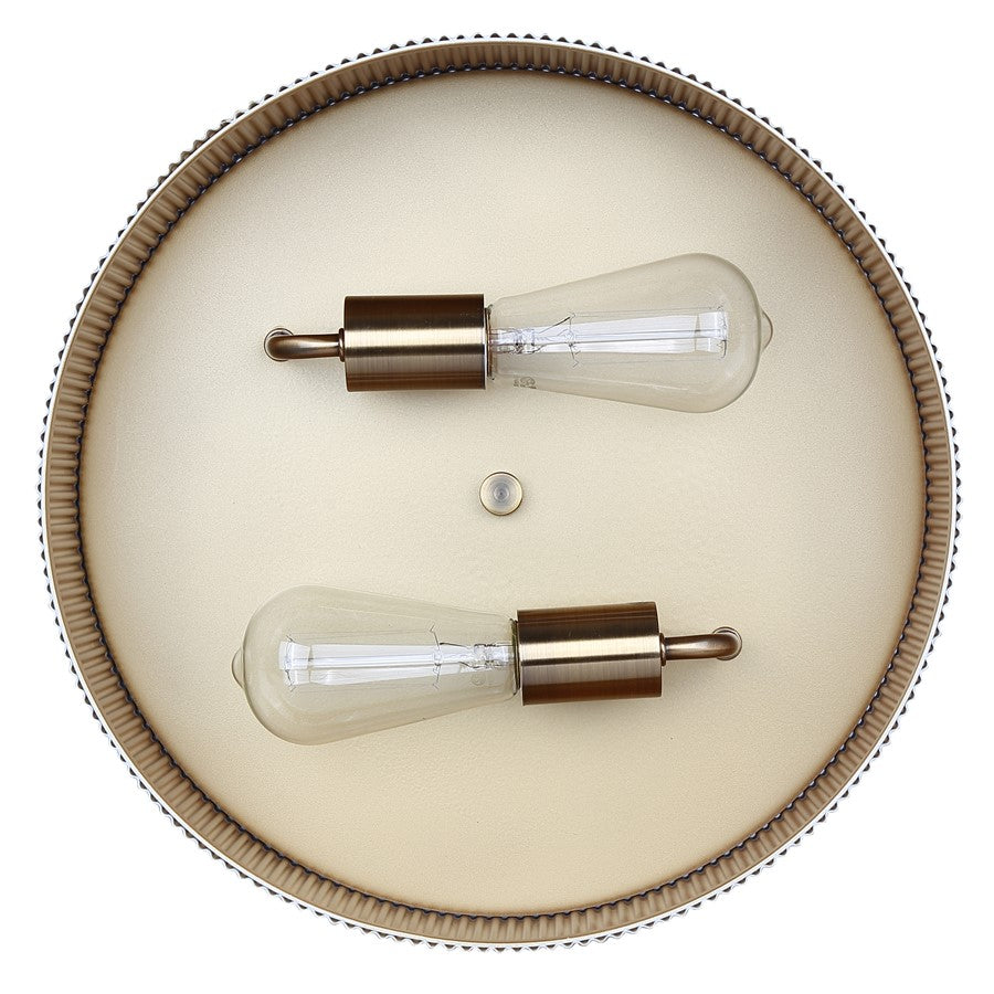 Canarm Rexton 13.88in 2-Light Flush Mount | Matte White and Gold Steel | Bedroom & Living Room | 13.88 x 13.88 x 5.13 in | Model IFM1119A14WHG