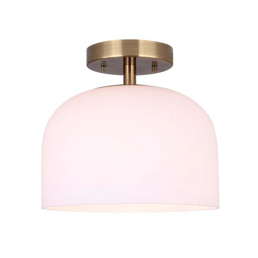 Canarm Novalee 9.25in 1-Light Flush Mount | Gold Metal and Opal Glass | Bedroom & Hallway | 9.25 x 9.25 x 9 in | Model IFM1130A09GD