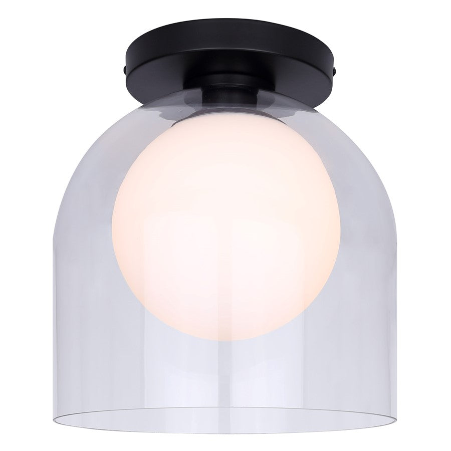 Canarm Pelia 11.88in 1-Light Flush Mount | Matte Black Steel and Clear/Opal Glass | Entryway & Hallway | 11.88 x 11.88 x 13 in | Model IFM1142A12BK