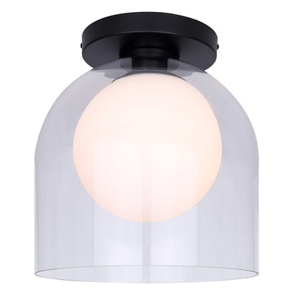 Canarm Pelia 11.88in 1-Light Flush Mount | Matte Black Steel and Clear/Opal Glass | Entryway & Hallway | 11.88 x 11.88 x 13 in | Model IFM1142A12BK