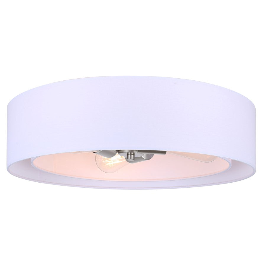 Canarm Landra 19in 3-Light Flush Mount | Contemporary Brushed Nickel and White Fabric Shade | Bedroom & Living Room | Model IFM1148A19BN