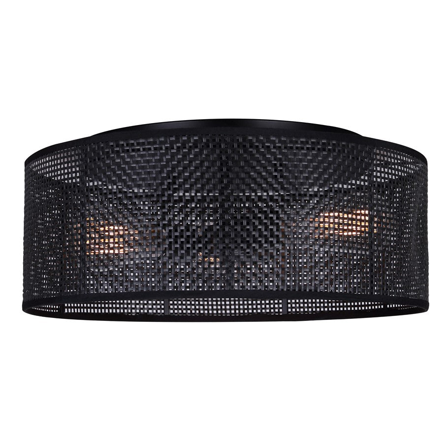Canarm Bellamy 16in 3-Light Flush Mount | Modern Matte Black and Natural Rattan Shade | Bedroom & Hallway | Model IFM1149A15BK