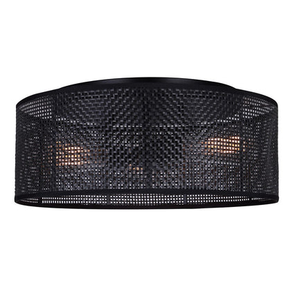 Canarm Bellamy 16in 3-Light Flush Mount | Modern Matte Black and Natural Rattan Shade | Bedroom & Hallway | Model IFM1149A15BK