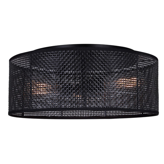 Canarm Bellamy 16in 3-Light Flush Mount | Modern Matte Black and Natural Rattan Shade | Bedroom & Hallway | Model IFM1149A15BK