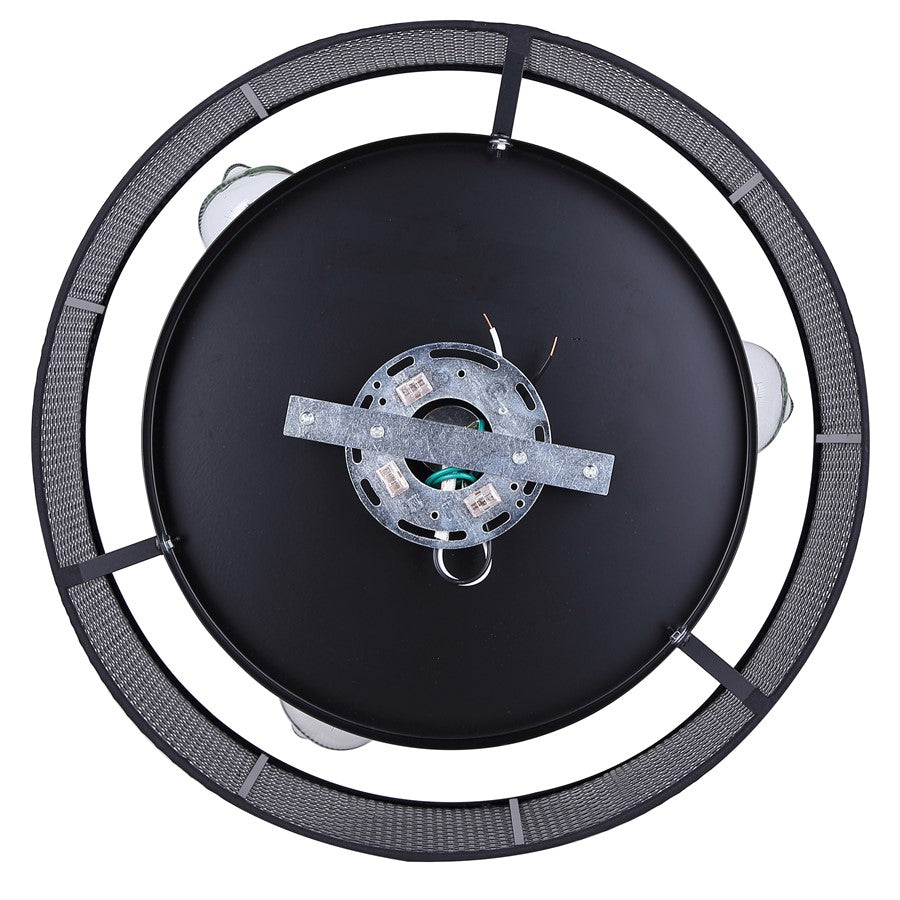 Canarm Bellamy 16in 3-Light Flush Mount | Modern Matte Black and Natural Rattan Shade | Bedroom & Hallway | Model IFM1149A15BK