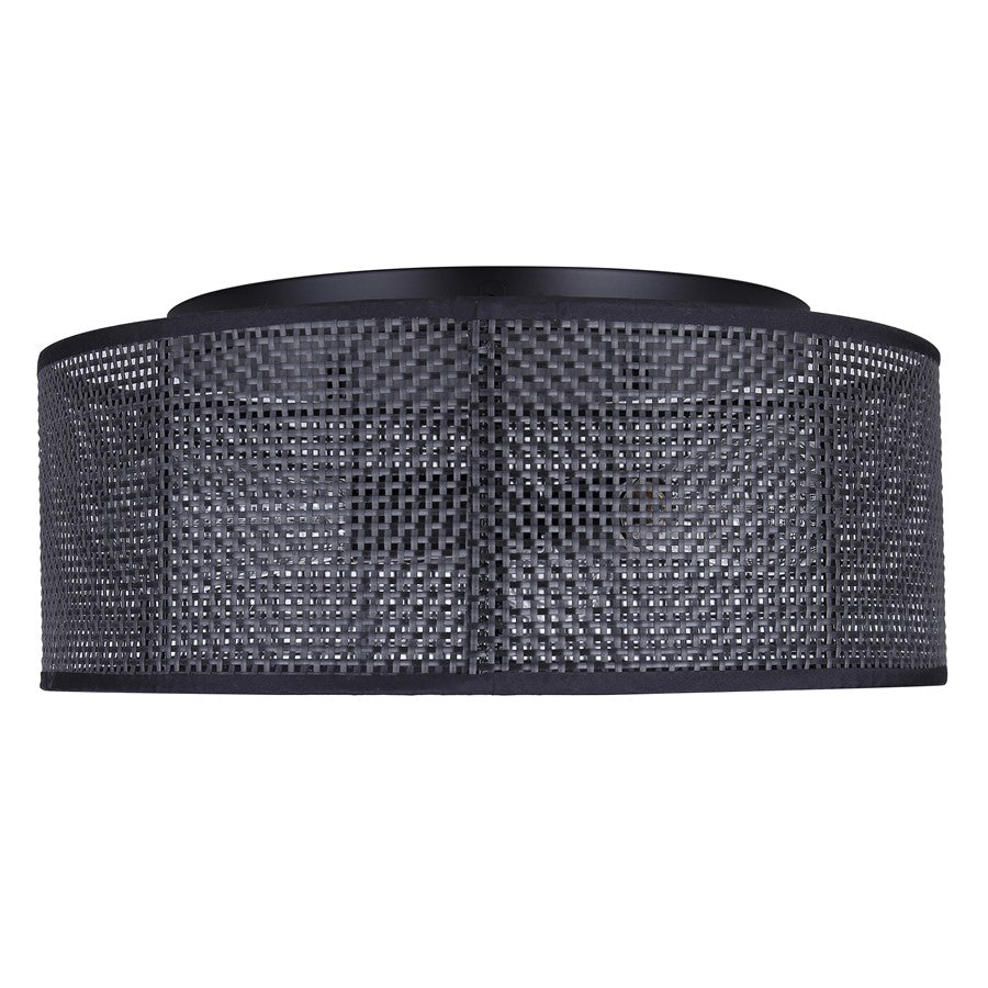 Canarm Bellamy 16in 3-Light Flush Mount | Modern Matte Black and Natural Rattan Shade | Bedroom & Hallway | Model IFM1149A15BK