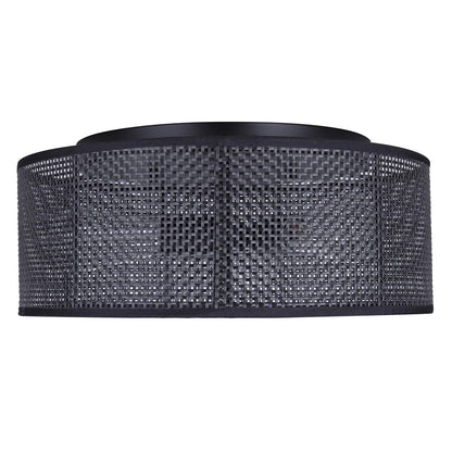 Canarm Bellamy 16in 3-Light Flush Mount | Modern Matte Black and Natural Rattan Shade | Bedroom & Hallway | Model IFM1149A15BK
