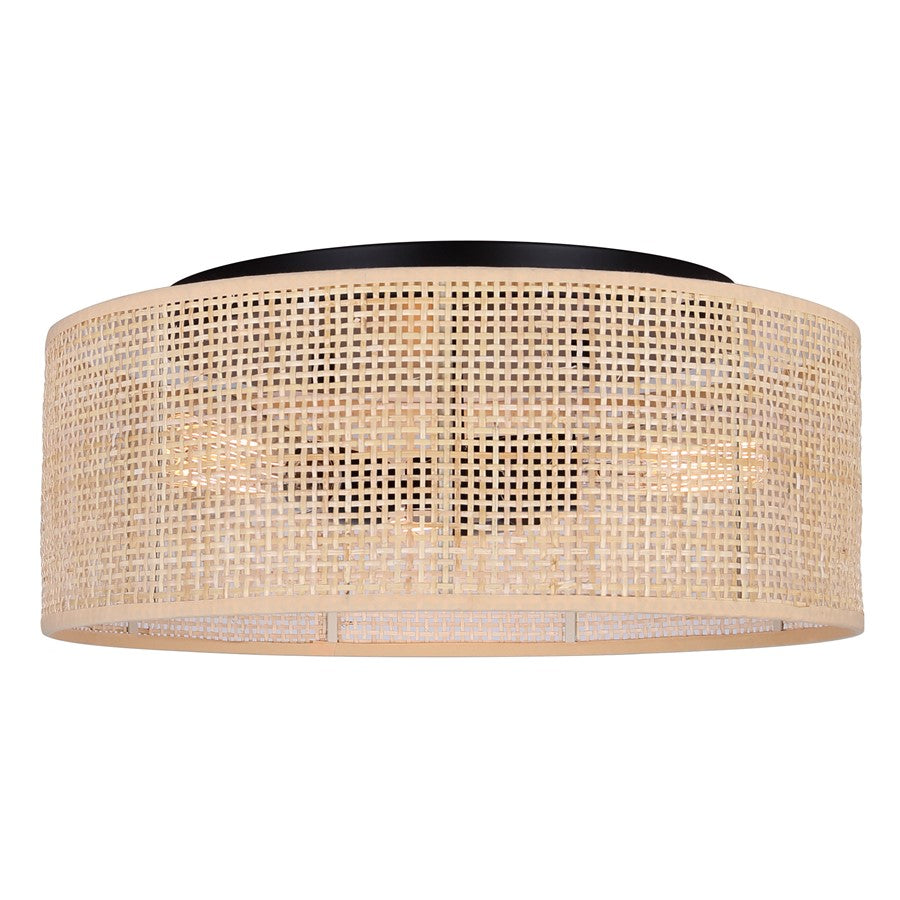 Canarm Bellamy 16in 3-Light Flush Mount | Rustic Black and Natural Rattan Shade | Bedroom & Hallway | 16.25 x 16.25 x 6.88 in | Model IFM1149A15NBK