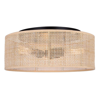 Canarm Bellamy 16in 3-Light Flush Mount | Rustic Black and Natural Rattan Shade | Bedroom & Hallway | 16.25 x 16.25 x 6.88 in | Model IFM1149A15NBK