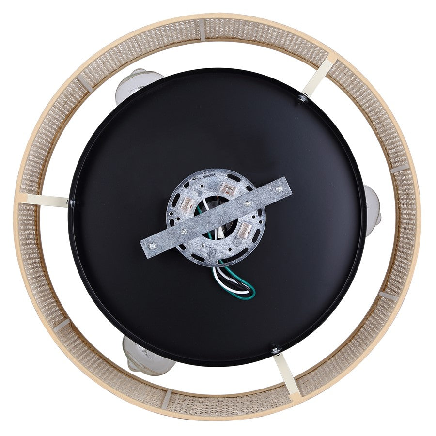 Canarm Bellamy 16in 3-Light Flush Mount | Rustic Black and Natural Rattan Shade | Bedroom & Hallway | 16.25 x 16.25 x 6.88 in | Model IFM1149A15NBK