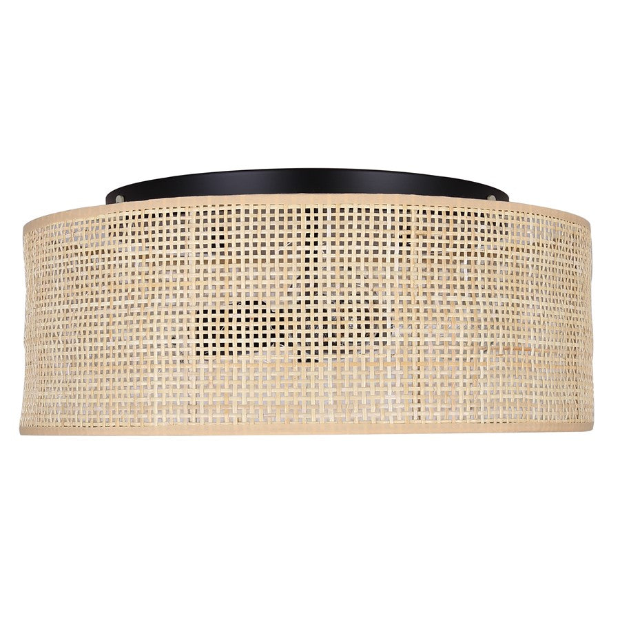 Canarm Bellamy 16in 3-Light Flush Mount | Rustic Black and Natural Rattan Shade | Bedroom & Hallway | 16.25 x 16.25 x 6.88 in | Model IFM1149A15NBK