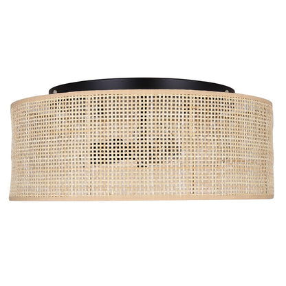 Canarm Bellamy 16in 3-Light Flush Mount | Rustic Black and Natural Rattan Shade | Bedroom & Hallway | 16.25 x 16.25 x 6.88 in | Model IFM1149A15NBK