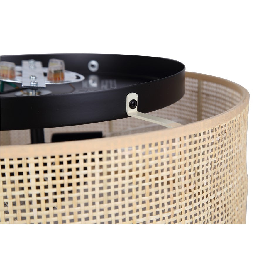 Canarm Bellamy 16in 3-Light Flush Mount | Rustic Black and Natural Rattan Shade | Bedroom & Hallway | 16.25 x 16.25 x 6.88 in | Model IFM1149A15NBK