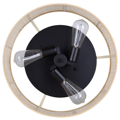Canarm Bellamy 16in 3-Light Flush Mount | Rustic Black and Natural Rattan Shade | Bedroom & Hallway | 16.25 x 16.25 x 6.88 in | Model IFM1149A15NBK