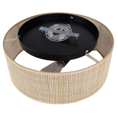 Canarm Bellamy 16in 3-Light Flush Mount | Rustic Black and Natural Rattan Shade | Bedroom & Hallway | 16.25 x 16.25 x 6.88 in | Model IFM1149A15NBK