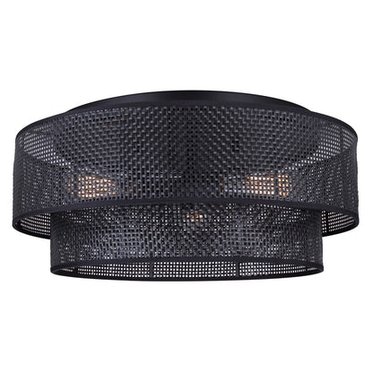 Canarm Bellamy 19in 3-Light Flush Mount | Modern Matte Black and Natural Rattan Shade | Bedroom & Kitchen | 19 x 19 x 8 in | Model IFM1149A19BK
