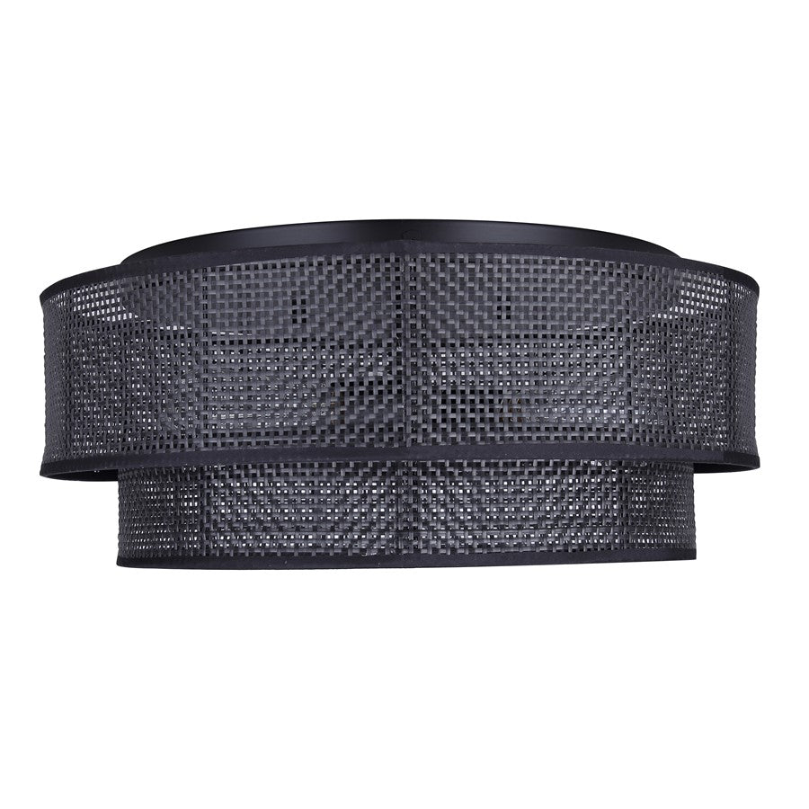 Canarm Bellamy 19in 3-Light Flush Mount | Modern Matte Black and Natural Rattan Shade | Bedroom & Kitchen | 19 x 19 x 8 in | Model IFM1149A19BK