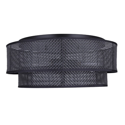 Canarm Bellamy 19in 3-Light Flush Mount | Modern Matte Black and Natural Rattan Shade | Bedroom & Kitchen | 19 x 19 x 8 in | Model IFM1149A19BK