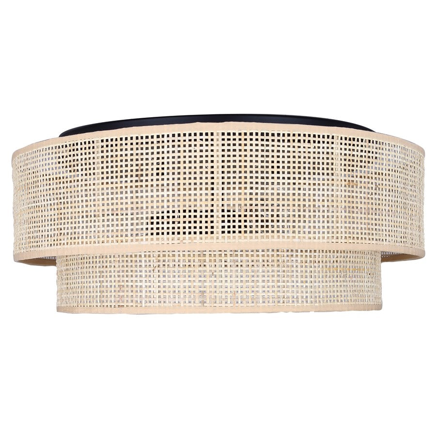 Canarm Bellamy 19in 3-Light Flush Mount | Boho Matte Black and Natural Rattan Shade | Bedroom & Hallway | 19 x 19 x 8 in | Model IFM1149A19NBK