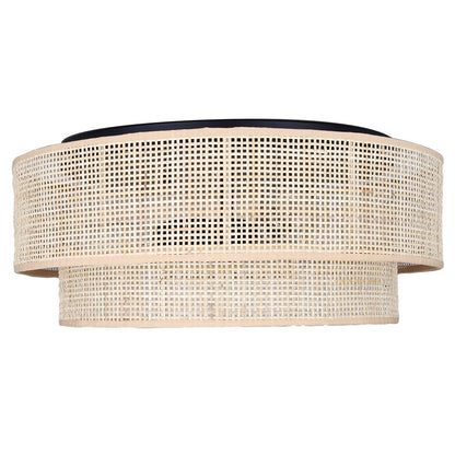 Canarm Bellamy 19in 3-Light Flush Mount | Boho Matte Black and Natural Rattan Shade | Bedroom & Hallway | 19 x 19 x 8 in | Model IFM1149A19NBK