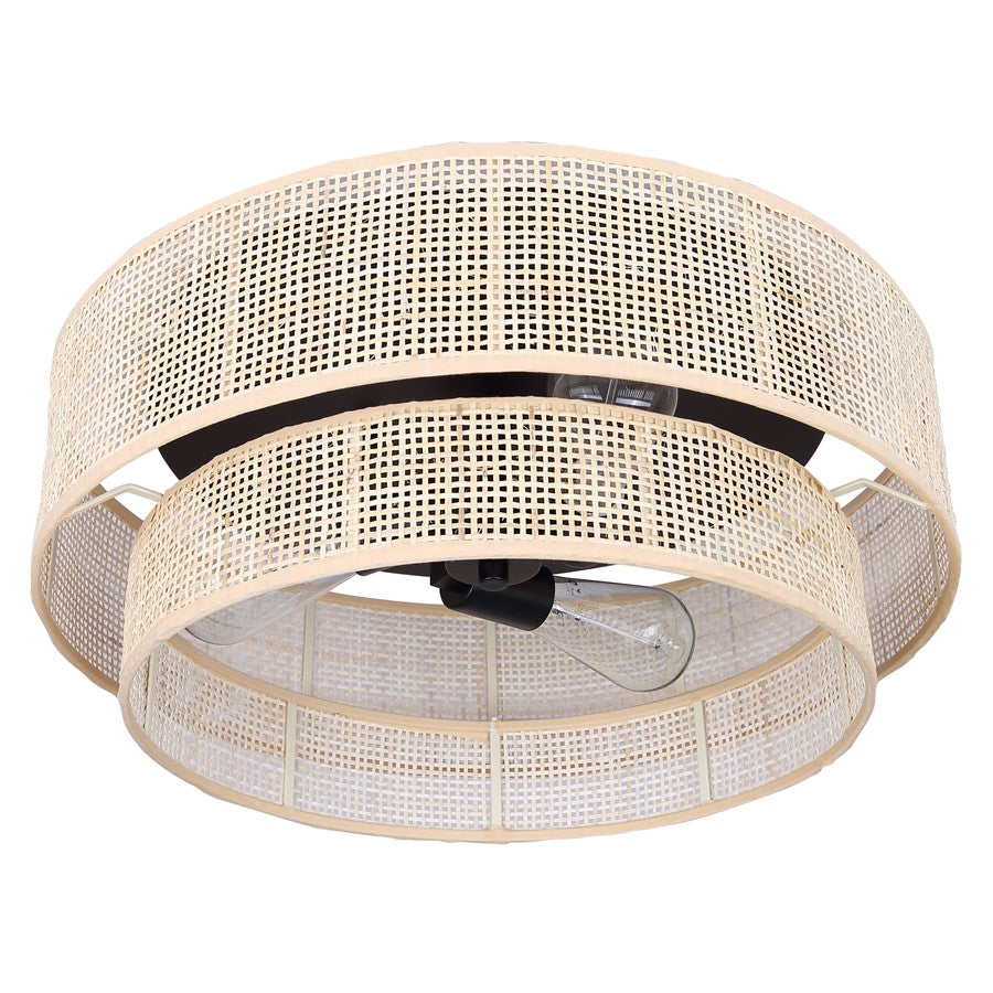 Canarm Bellamy 19in 3-Light Flush Mount | Boho Matte Black and Natural Rattan Shade | Bedroom & Hallway | 19 x 19 x 8 in | Model IFM1149A19NBK