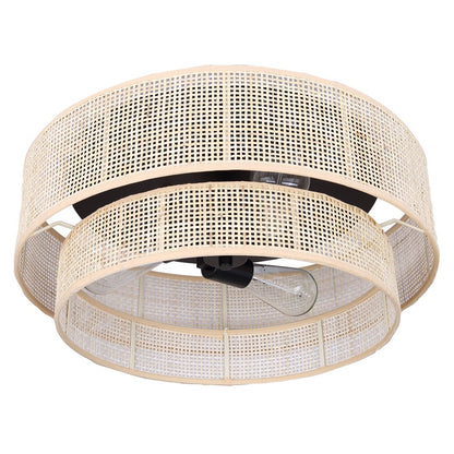 Canarm Bellamy 19in 3-Light Flush Mount | Boho Matte Black and Natural Rattan Shade | Bedroom & Hallway | 19 x 19 x 8 in | Model IFM1149A19NBK